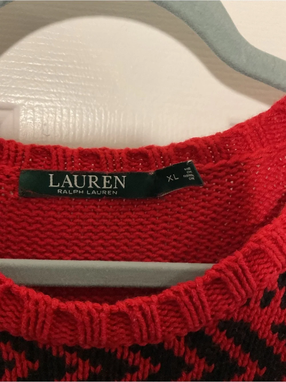 Lauren Ralph Lauren XL Red Black Fair Isle Sweater Wool Blend Holiday Nordic Pul